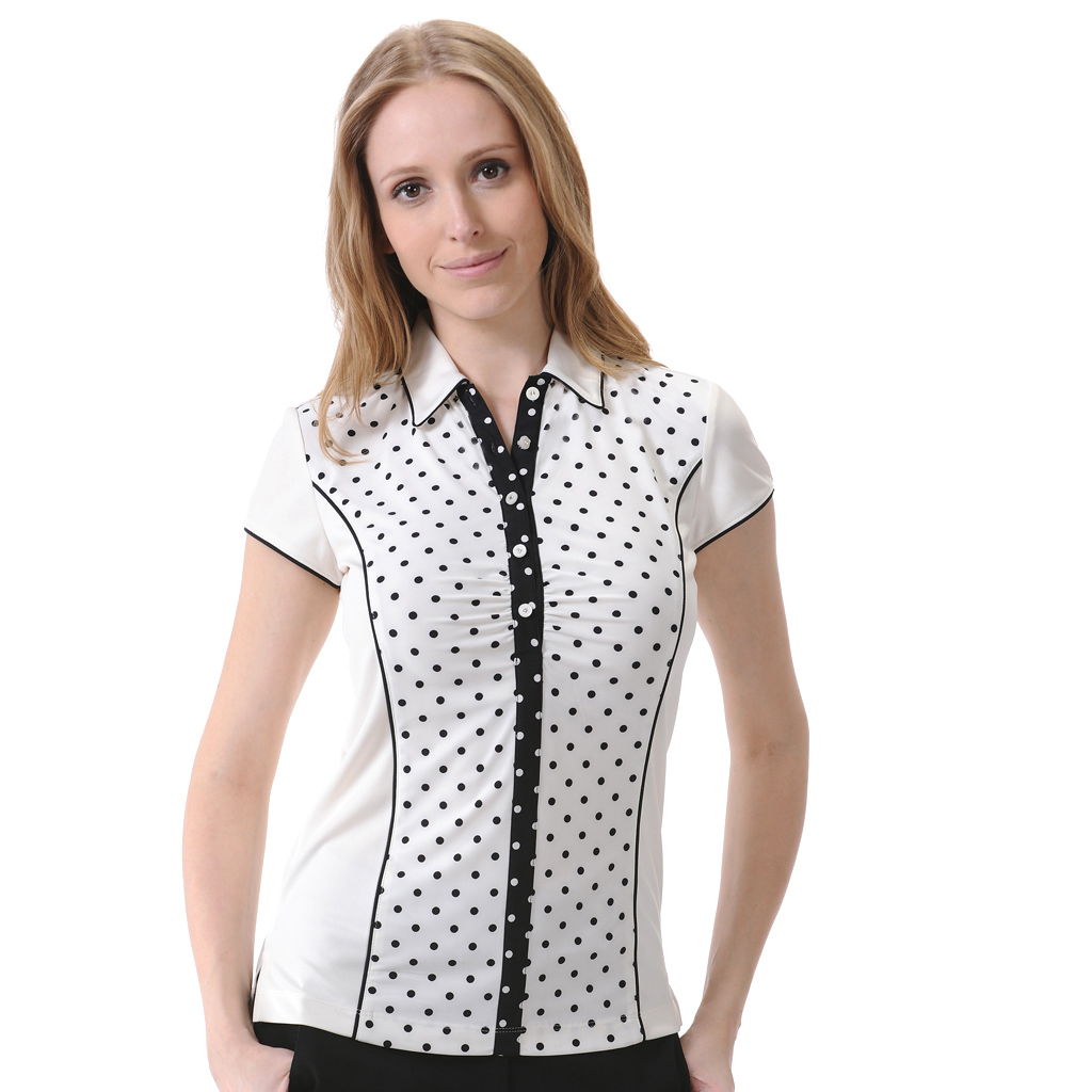 Monterey Club Ladies Polka Dot Print Contrast Piping detail Golf Polo