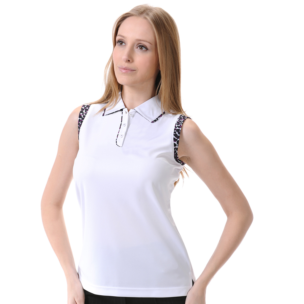 Monterey Club Ladies Leopard Animal Print Piping Detail Golf Polo Shirt